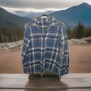 Patagonia Fjord Women's 2 Flannel Button Shirt Organic Cotton Blue Plaid